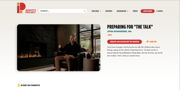 website view of the Identity Project featuring a video of John Stonestree from the Colson Center